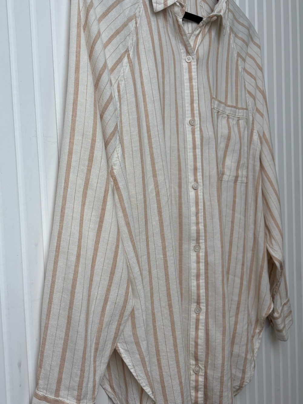 Aerie Women’s Button Down Linen Blend Shirt Striped Oversized XS Coastal Breezy - Picture 4 of 15
